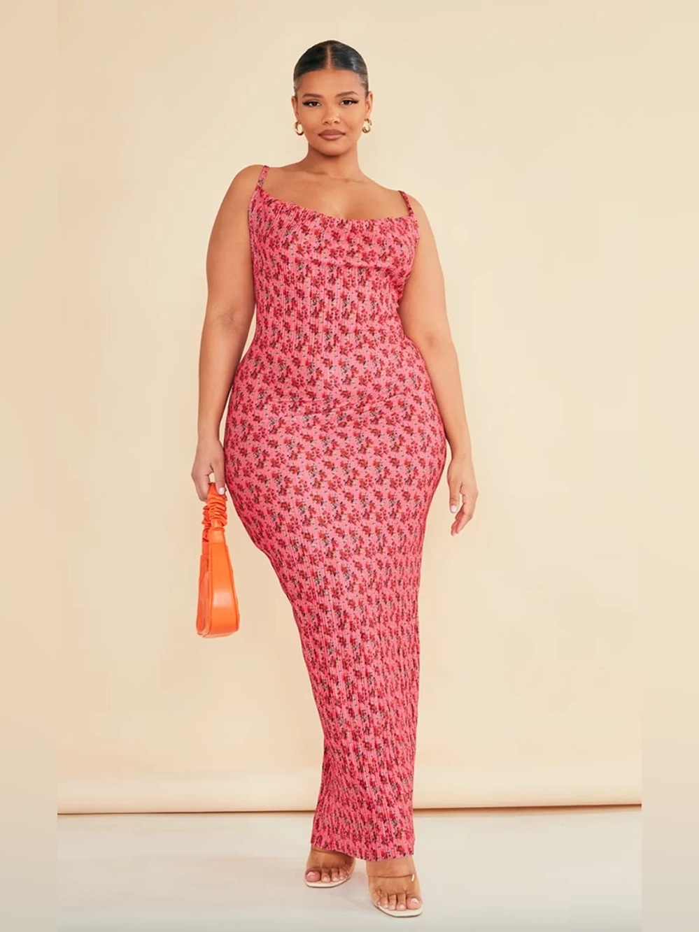 PrettyLittleThing Pink Floral Print Cowl Neck Maxi Slip Dress 12